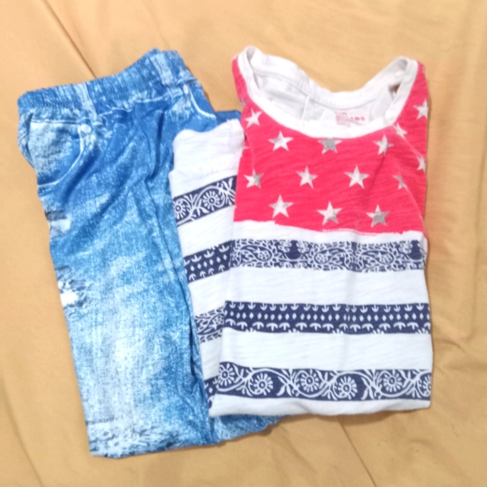 ♥️🤍💙 NWOT Temu Flag Leggings (1) Epic Threads Flag Tank (1) Small Outfit USA